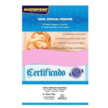 Imagem de Papel Rosa Opaline Diplomata Offset Liso 180g A4 Massa Colorida Tipo Ofício 60kg Pacote com 50 folhas Masterprint
