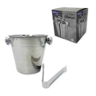 Imagem de Balde de Gelo em Aço Inox com Pegador, 750ml, 12cm x 12cm, Glamour
