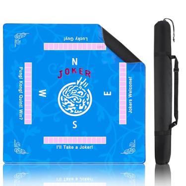 Imagem de Mahjong Mat 31.5" American Mahjong Game Table Mat Non-Slip Noise Reduction Gaming Mat with Drawstring Bag Waterproof Rubber Desk Mat for Poker Board Games Card Games Tile Games Dominoes (Blue)