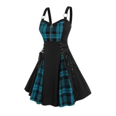 Imagem de Vestido gótico de renda com ombro vazado Rosegal plus size punk, Verde_2, 1X