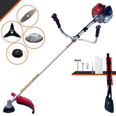 Imagem de Aparador de Grama À Gasolina Kawashima BCJ431L 43cc 1,7HP 2T Completa C/ Carretel de Nylon + Faca 2 Pontas + Faca 3 Pontas + Escova Rotativa de Aço