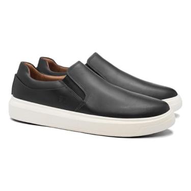 Imagem de Tênis Slip On Masculino Casual Couro Plataforma 43 Preto/branco
