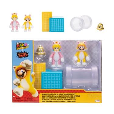 Imagem de SUPER MARIO Nintendo 2.5" Action Figures 3D World Diorama Includes Cat Mario and Cat Peach