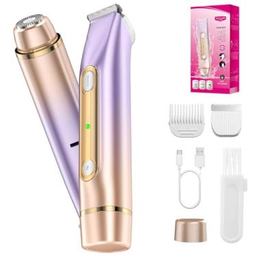 Imagem de Aparador de biquíni feminino 2 em 1, barbeador elétrico de cabeça dupla, IPX7 à prova d'água, uso molhado/seco, removedor de pelos faciais corporais para pernas, braço, axila, recarregável