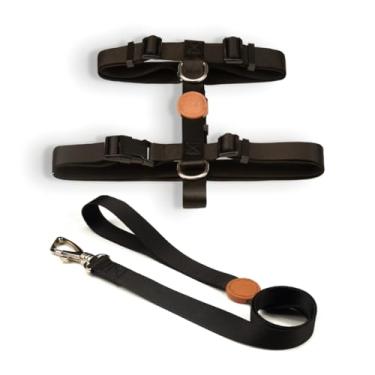 Imagem de Coleira Peitoral H e Guia para Cachorro Fita Premium 100% Poliéster Fecho Resistente(Black,G)