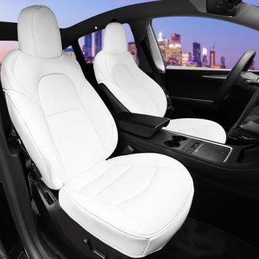 Imagem de Capa de assento de carro frontal 2 peças conjunto completo de couro napa, compatível com Tesla Model Y/3 protetor inferior de assento de carro, à prova d'água para 2020, 2021, 2022, 2023, 2024, modelo