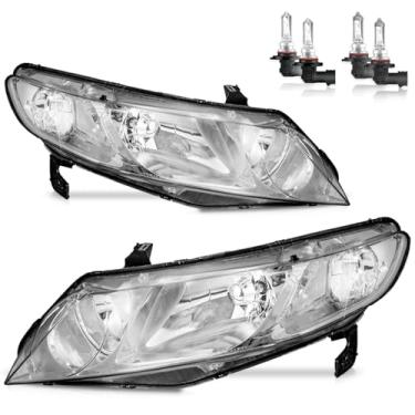 Imagem de ROADEAL Faróis com lâmpadas para Honda Civic 2006-2011 4 portas halogêneo substituição do lado do motorista e do passageiro
