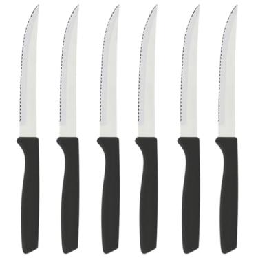 Imagem de Conjunto de 6 facas serrilhadas em aço inoxidável Conjunto de talheres para churrasco Faca para pão(Preto)