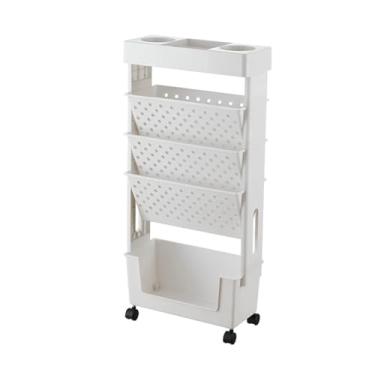 Imagem de Carrinhos De Livros De Rack De Revistas Com Rodas, Unidade De Prateleira De 5 Andares, Carrinho De Arquivo Rolante Carrinho De Rolamento Multiuso, Carrinho De Carrinho Móvel Carrinho, White