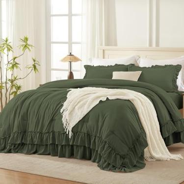 Imagem de Andency Conjunto de edredom casal verde-oliva (199 x 230 cm), 3 peças, conjunto de cama de microfibra leve e macia para todas as estações