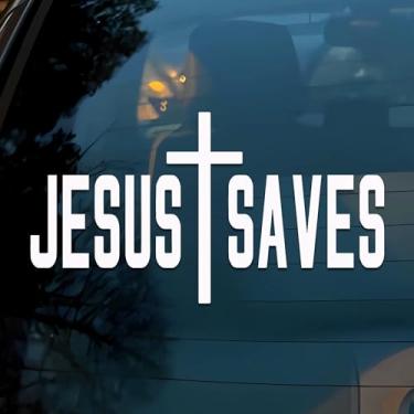 Imagem de Decalque Jesus Salva Carro Cruz Cristã Religiosa Jesus Verso Bíblico Pray Humor Carro Janelas Caminhões Acessórios Afirmações Vinil Impermeável 15 cm Adesivo de para-choque Presente para Amigo Mãe Pai