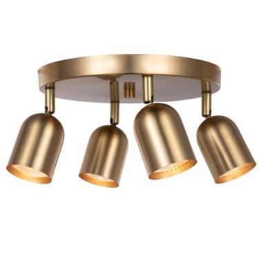 Imagem de CRAFTRONOS Kit de iluminação de pista de 4 luzes, acabamento em latão fosco com holofote de teto ajustável moderno para cozinha, quarto, sala de estar, reforma da casa