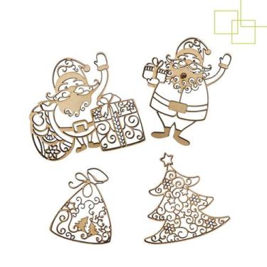 Imagem de Aplique Pingente Natalino Papai Noel Enfeite Mdf Cru 4 Peças Diversas 