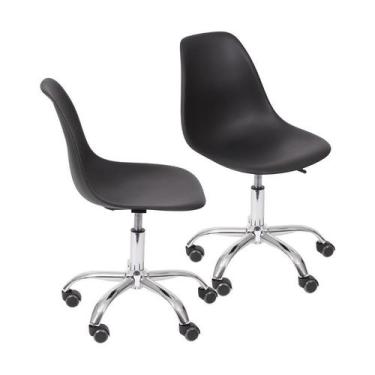 Imagem de Kit 02 Cadeiras Boxbit Dkr Eames Pp Preto Base Rodízio