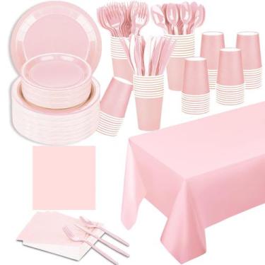 Imagem de Conjunto de suprimentos de festa TWOWYHI 229 unidades rosa para 30 con