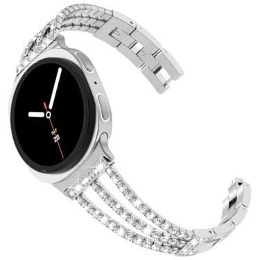 Imagem de FULLIFE Pulseira feminina compatível com Samsung Galaxy Watch 8 de 40 mm e 44 mm, Galaxy Watch 8 Classic de 46 mm, pulseira de metal sem lacunas com strass e diamantes brilhantes para Galaxy Watch8