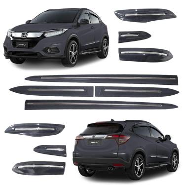 Imagem de Jogo Friso Lateral Honda HR-V 2016 a 2022 e Protetor de Para-choque Cinza Barium com Filete Cromado