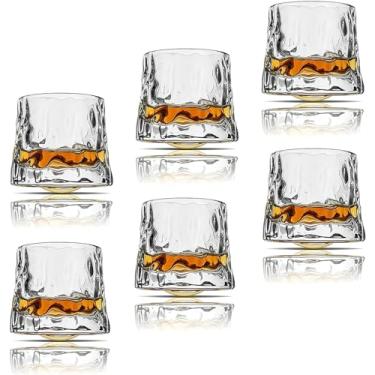 Imagem de Sthrucrack Copos de uísque descompressão rotativa - Conjunto antigo de 2 copos estilo bar para rum escocês Bourbon (pacote com 6, textura martelo, 300 ml))
