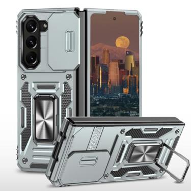 Imagem de HOULEE Capa para Samsung Galaxy Z Fold 6 com suporte de metal e câmera deslizante, resistente, grau militar, resistente a quedas, suporte magnético para carro para Z Fold 6 (cinza)