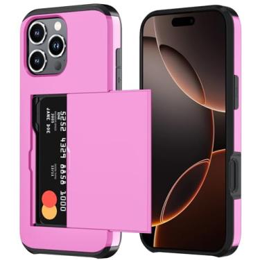 Imagem de Qinmay Capa carteira compatível com iPhone 16 Pro Max, suporte para cartão embutido, camada dupla protetora resistente à prova de choque com compartimento para cartão oculto, capa fina para celular