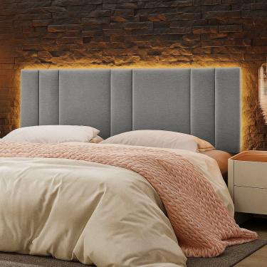 Imagem de Cabeceira Painel Cama Box King Size Siri 200cm com LED Linho Cinza - Abmaza
