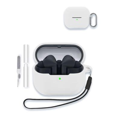 Imagem de Capa para fones de ouvido Bluetooth sem fio para Samsung Galaxy Buds 3 FE (2025), capa protetora portátil de silicone macio WUNIAK resistente a arranhões com kit de limpeza, mosquetão e cordão, branca