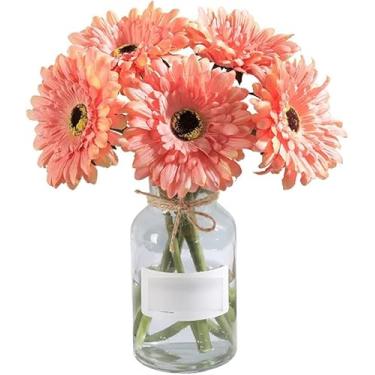 Imagem de DCYEQRQ Buquê de simulação de flores artificiais, gerbera, plástico, decoração moderna, sala de estar, flores falsas, conjunto de seda, margarida, adequado para buquês de casa de banho (Roze One Si