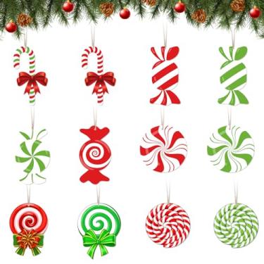 Imagem de Arosche Decorações de árvore de Natal, 24 peças, bengala doce, hortelã-pimenta, enfeites de árvore de madeira, Feliz Natal, pirulito, fofo, enfeites de pendurar de Natal, para casa, manto, lareira