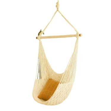 Imagem de Cadeira Balanço Suspensa Algodão Reforçado Suporta 120Kg Para Casas De Praia E Chalés Balanço Suspenso Ocupa Pouco Espaço E Combinam Com Ambiente(Cru (TC))