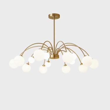 Imagem de KSSTEVNBD Candelabro de feijão mágico simples escandinavo lustre decorativo de latão lustre pós-moderno sala de estar sala de jantar quarto lustre led com sombra de globo de vidro (9 luzes)/um