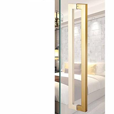 Imagem de Puxador de porta de vidro, puxadores quadrados de aço inoxidável com base longa nivelada, puxadores da porta de entrada para porta de correr de celeiro, porta, galpão, garagem (cor: dourado, tam