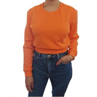 Imagem de Blusa Cropped Adulto Moletom Flanelado - Bella Toft, GG, Laranja