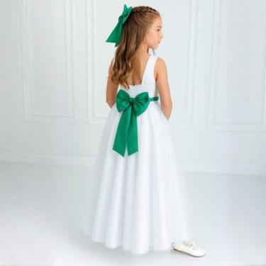 Imagem de Vestido Infantil Longo Branco COLORIDO: Bandeira, oliva, cha, rosa, pi