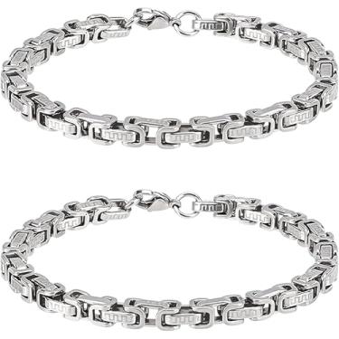 Imagem de 2 pulseiras de corrente bizantina de aço inoxidável de 22 cm de comprimento, pulseiras modernas clássicas de metal com fecho lagosta para fabricação de joias masculinas e femininas