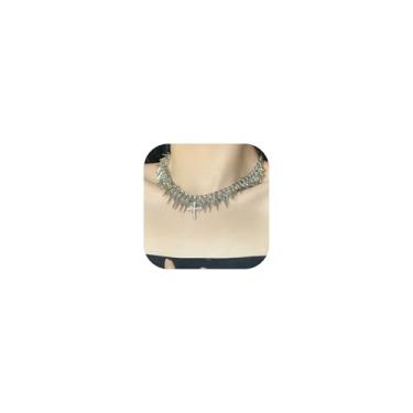 Imagem de Zurlcdye Colar de cruz de prata para mulheres, gargantilha punk rebite em camadas, pingente de cruz grosso, moderno, gótico, colares delicados, presente de aniversário, joias presentes, Sem Pedra