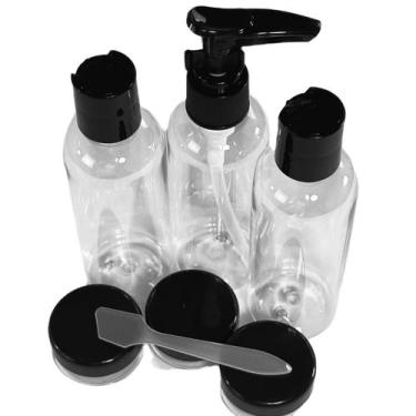 Imagem de Kit frascos de viagem pequeno transparente 21-1 - Malissima, Preto