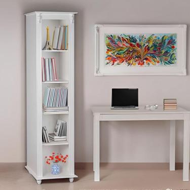 Imagem de Estante Livreiro De Madeira 4 Prateleiras Pés Torneados - Branco Laca