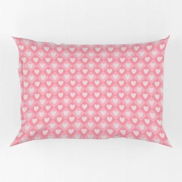 Imagem de Porta Travesseiro Fronha Avulsa Corações Rosa 70cm X 50cm - Estampa Decorativo Xadrez