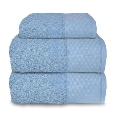 Imagem de Toalha de Banho Gigante, Jogo/Kit 3 Toalhas (2 Banho + 1 Rosto) Premium Luxo Grande Fio Penteado Algodão(Azul Encantado)