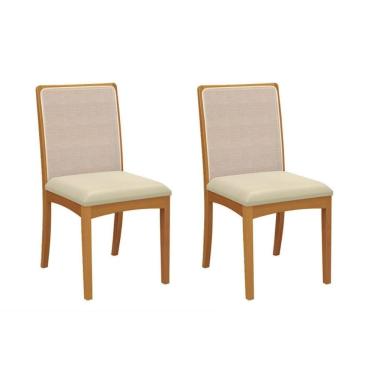 Imagem de Kit 2 Cadeiras Sala Jantar Lara 2cmm009ca Premium Madeira Maciça 2 Un Carvalho-linho Bege Argila-tela Bege - Kappesberg