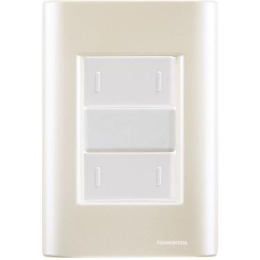 Imagem de Cj Placa Dois Interruptor Duplo Giz Pérola Tramontina Completo Pronto Tramontina