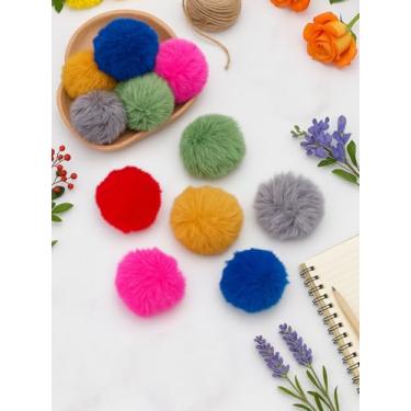 Imagem de 12 peças 6 cores bola de pompom fofa, pompons removíveis com laço elástico em vermelho escuro azul cinza rosa para chapéus, sapatos, cachecóis, bolsa, berloques, acessórios, 8 cm