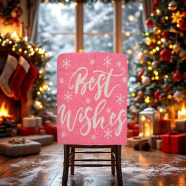 Imagem de 1 capa para cadeira de jantar, floco de neve, com melhor estampa de letras, linho sintético, rosa, 57 x 46 cm