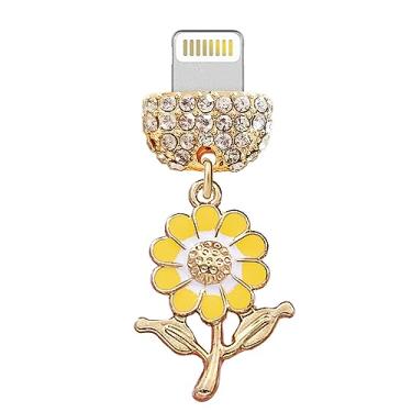 Imagem de ELISE & FONDA CP627 Porta de carregamento USB plugue antipoeira pequeno girassol pingente de telefone para iPhone 14/13/12/11/XS MAX/XR/X/8 Plus/7/6S/8/SE iPad iPod (Amarelo), approx. 1.9 cm (L) x 0.3
