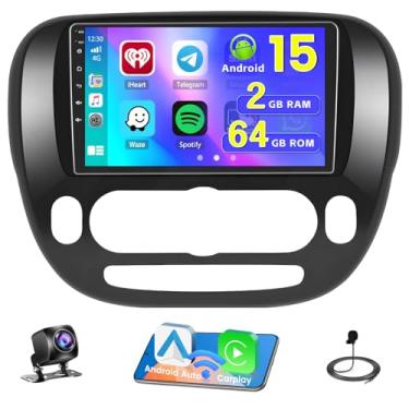 Imagem de Hikity [2 + 64G] Rádio para carro Android 13 para Kia Soul 2014 2015 2016 2017 (manual A/C), sem fio CarPlay, Android Auto, tela sensível ao toque de 22 cm, estéreo automotivo com GPS WiFi, Bluetooth,