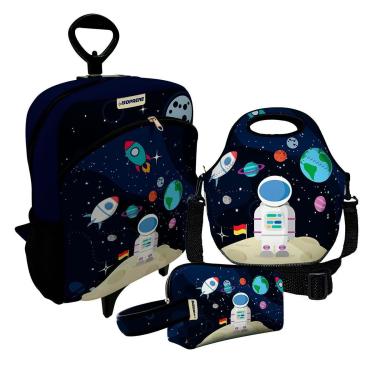 Imagem de Kit Escolar Mochila de Rodinha + Lancheira + Necessaire Plus – ISOPRENE – Astronauta-Unissex