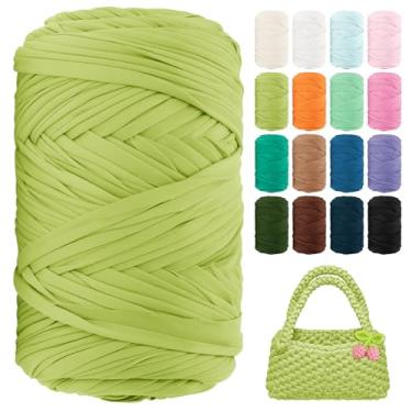 Imagem de Fio de camiseta 130 jardas de crochê para iniciantes 400 g tecido elástico fios de camiseta grossa para crochê, sacos de tricô, cestas, tapetes, porta-copos, artesanato DIY, decoração de casa (verde)