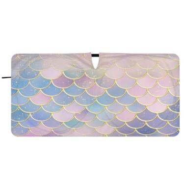 Imagem de Blueangle Guarda-sol para para-brisa de escamas de peixe sereia - 149.9 cm x 76.2 cm dobrável carro janela frontal blocos para-sol raios UV viseira de sol (44)