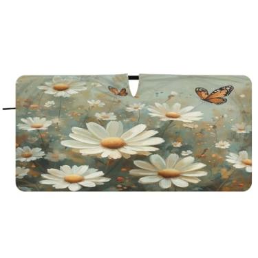 Imagem de Blueangle Aquarela Meadow Daisies Para-brisa Para-brisa - 149.9 cm x 76.2 cm Dobrável Carro Frontal Protetor Solar Blocos Raios UV Viseira de Sol (683)