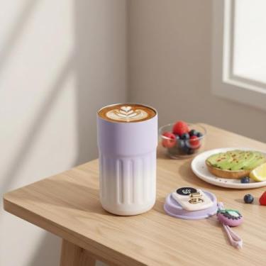 Imagem de Caneca de café de aço inoxidável de 450 ml, copo isolado a vácuo com visor de temperatura LED, caneca de café de 450 ml ao ar livre, caneca de acampamento com tampa à prova de vazamento, copos